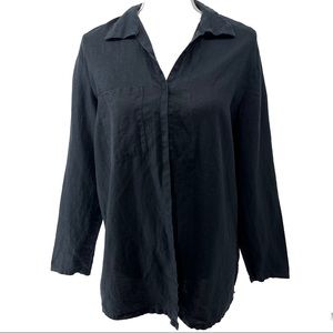 J. JILL Black Linen One Button Layering Shirt Size Medium